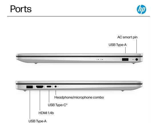HP 17-cp2025 17.3'' FHD AMD Ryzen 5 7520U 8GB 512GB SSD W11H, Natural Silver (SPEC) Portatīvie datori