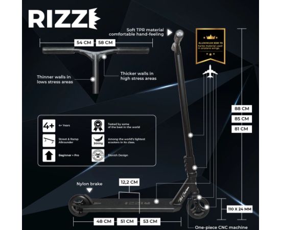 NKD RIZZ triku skrejritenis 88cm Melns Самокаты и скейтборды