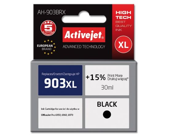 Activejet AH-903BRX Ink (replacement for HP 903XL T6M15AE; Premium; 30 ml; black) Tintes printeru izejmateriāli
