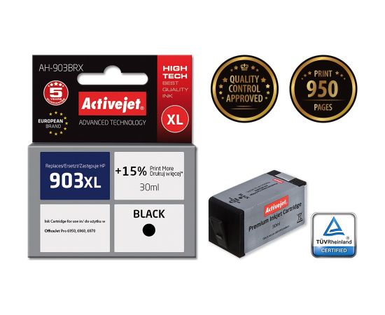 Activejet AH-903BRX Ink (replacement for HP 903XL T6M15AE; Premium; 30 ml; black) Tintes printeru izejmateriāli