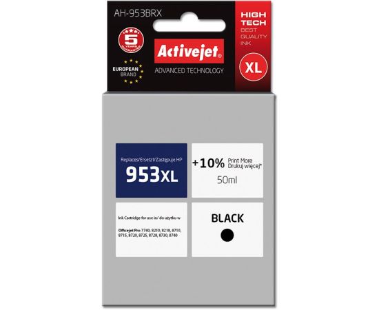 Activejet AH-953BRX ink for HP printer; HP 953XL L0S70AE replacement; Premium; 50 ml; black Чернила для принтера