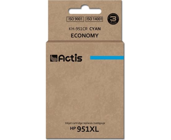 Actis KH-951CR Ink (replacement HP 951XL CN046AE; Standard; 25 ml; cyan) Tintes printeru izejmateriāli