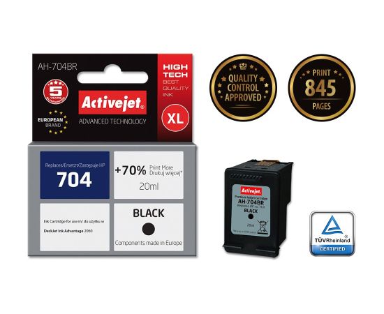 Activejet AH-704BR Ink Cartridge (replacement for HP 704 CN692AE; Premium; 20 ml; black) Tintes printeru izejmateriāli