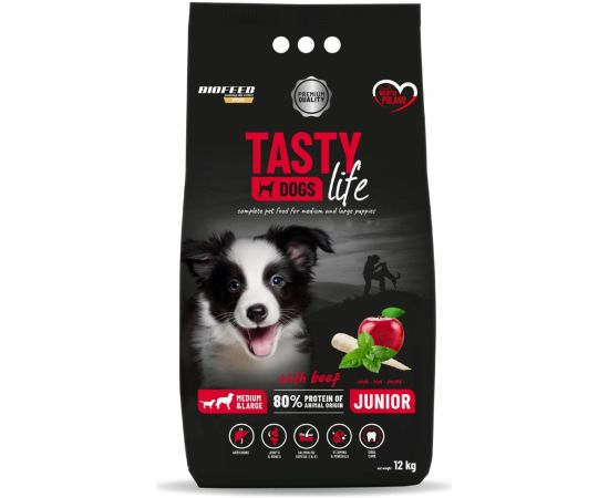 BIOFEED Tasty Life Junior medium and large Beef - dry dog ​​food - 12kg Suņu barība