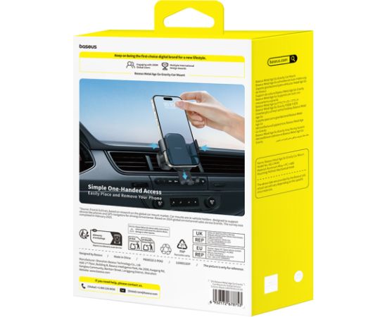 Baseus Automašīnas turētājs 4,7-7,2" viedtālruņiem Metal Age Go (gaisa ventilācijas atveres versija), melns Telefonu Turētāji Auto Velo Moto
