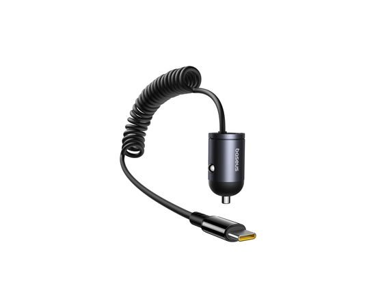 Baseus Auto mini lādētājs Tiny Star 30W 12-24V USB-C PD3.0 ar iebūvētu USB-C atsperu kabeli 30W 1,4 m, melns Новинки смартфонов и телефонов