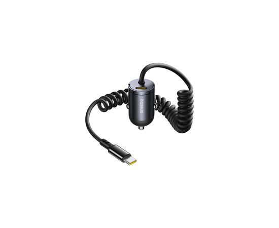 Baseus Auto mini lādētājs Tiny Star 30W 12-24V USB-C PD3.0 ar iebūvētu USB-C atsperu kabeli 30W 1,4 m, melns Новинки смартфонов и телефонов