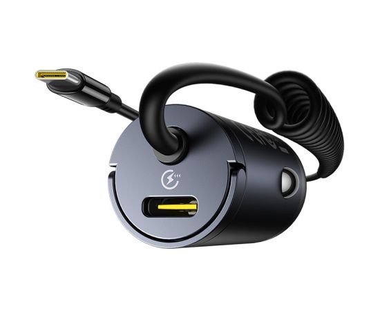Baseus Auto mini lādētājs Tiny Star 30W 12-24V USB-C PD3.0 ar iebūvētu USB-C atsperu kabeli 30W 1,4 m, melns Новинки смартфонов и телефонов