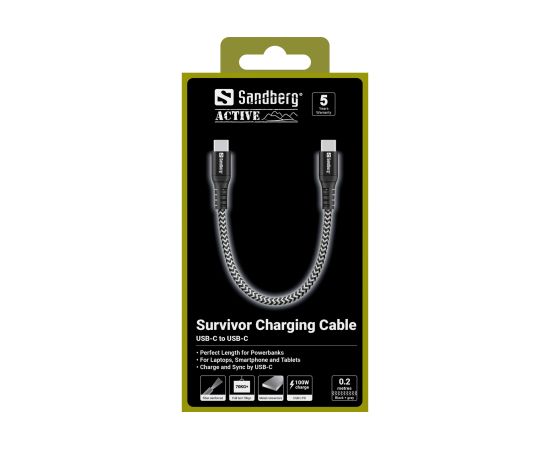 Sandberg 441-66 Survivor USB-C Cable 0.2M 100W Дата USB-кабели