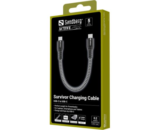 Sandberg 441-66 Survivor USB-C Cable 0.2M 100W Дата USB-кабели