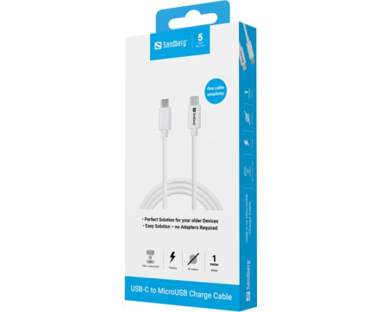 Sandberg 136-74 USB-C>MicroUSB Charge Cable 1m Data USB kabeļi