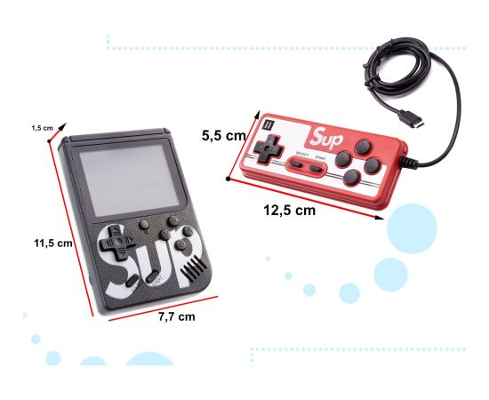 RoGer Retro mini Spēļu konsole ar 400 spēlēm / 3 collu krāsains ekrāns / TV izeja / Melns + Pults Spēļu kontrolieri