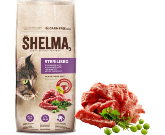 SHELMA Sterilised Beef - dry cat food - 8kg Kaķu sausā barība