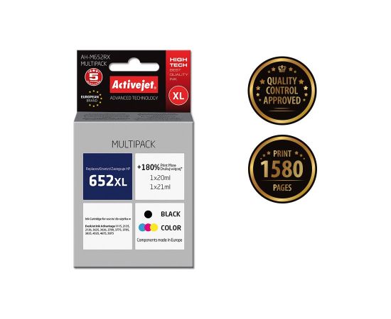 Activejet AH-M652RX ink (replacement for HP 652 F6V25AE/F6V24AE; Premium; 1 x 20 ml, 1 x 21 ml; black, color) Tintes printeru izejmateriāli