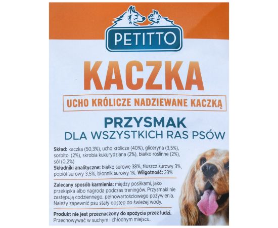 PETITTO Rabbit ear stuffed with duck - dog treat - 500 g Suņu barība