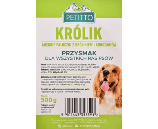 PETITTO Soft rabbit fingers - dog treat - 500g Suņu barība