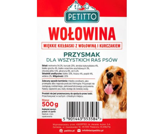 PETITTO Soft beef sausages - dog treat - 500g Suņu barība