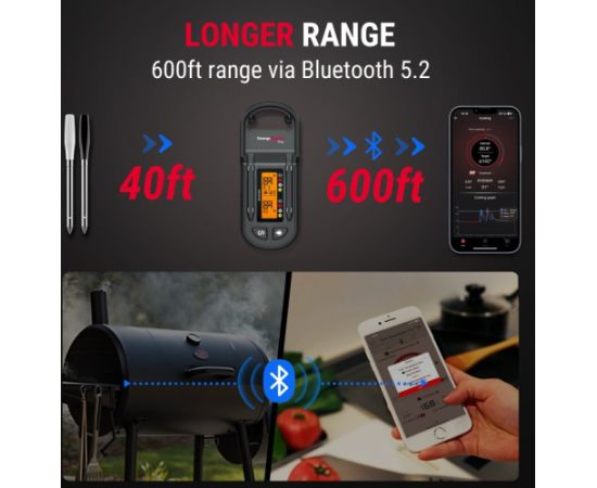 Belaidis Bluetooth mėsos termometras ThermoPro TP972W su 2 zondais Grilu piederumi