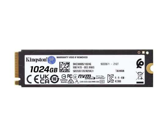 Kingston Technology KC3000 M.2 1024 GB PCI Express 4.0 3D TLC NVMe SSD Cietie Diski (Solid state drive)