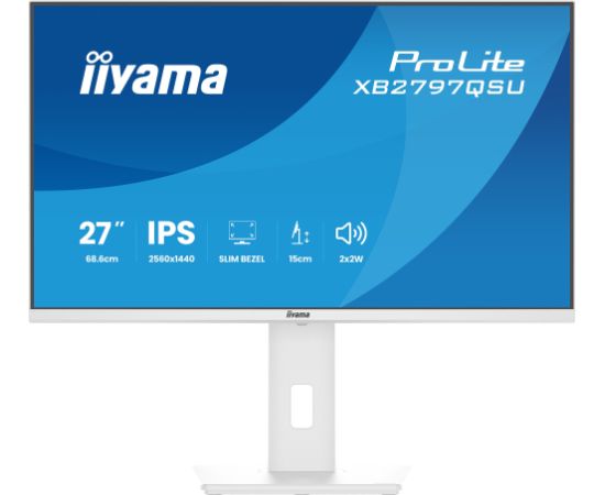 Iiyama ProLite XB2797QSU-W1 (68.5 cm (27 inches), white (matt), QHD, IPS, HDMI, DP, USB hub, ergonomic stand) Monitori