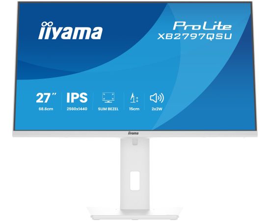 Iiyama ProLite XB2797QSU-W1 (68.5 cm (27 inches), white (matt), QHD, IPS, HDMI, DP, USB hub, ergonomic stand) Monitori
