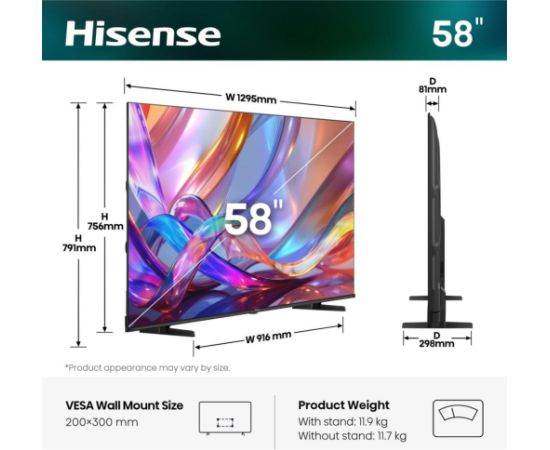 Hisense 58E7S Hi-QLED TV (146 cm (58 inches), black, UltraHD/4K, triple tuner) Телевизоры