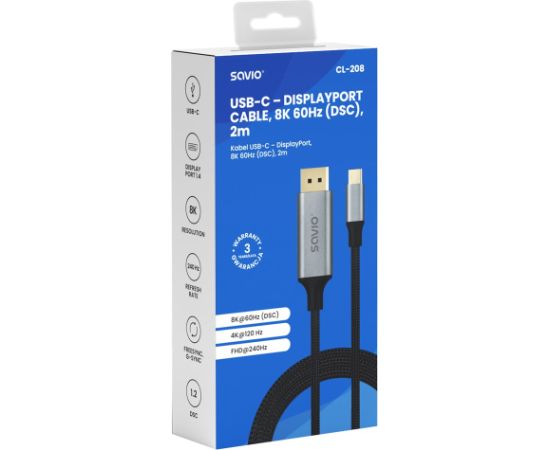 Savio CL-208 USB cable USB 3.2 Gen 1 (3.1 Gen 1) 2 m USB C Black, Grey Дата USB-кабели
