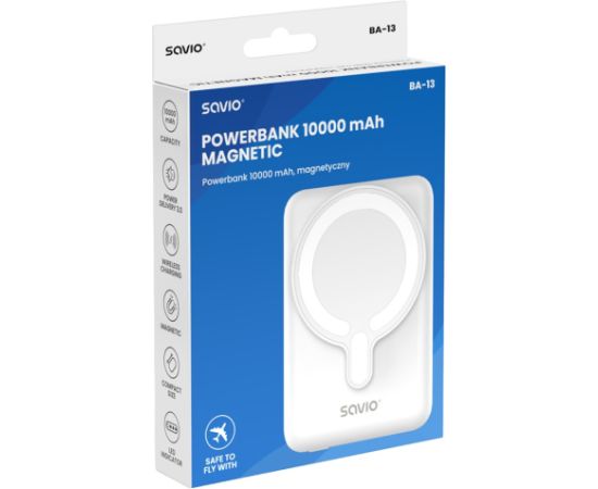Savio BA-13 power bank 10000 mAh Wireless charging White Power-банки