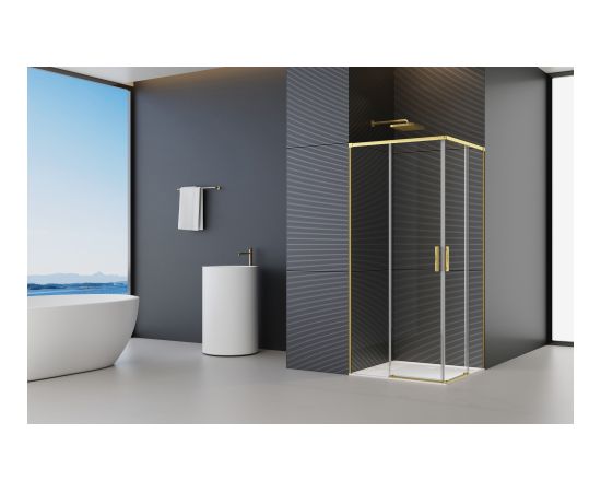 Vento Dušas stūris Firenze Gold 90X90X195, stikls 6mm Easy Clean, profils matēts zelts Dušas kabīnes