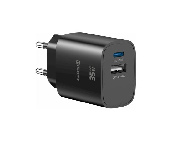 Swissten Edge Сетевое зарядное устройство USB-C PD 35W + USB-A QC 18W Зарядные устройства