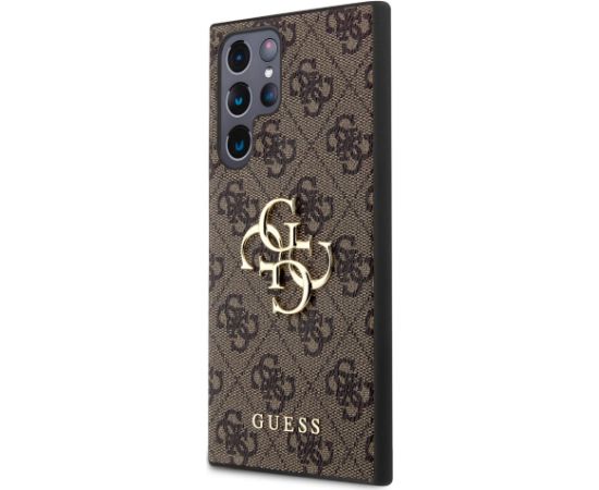 Guess PU 4G Metal Logo Case Aizsargapvalks priekš Samsung Galaxy S24 Ultra / brūns Neoriģinālie Maciņi