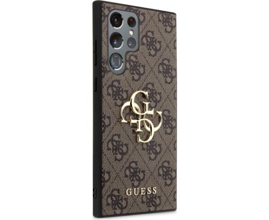 Guess PU 4G Metal Logo Case Aizsargapvalks priekš Samsung Galaxy S24 Ultra / brūns Neoriģinālie Maciņi