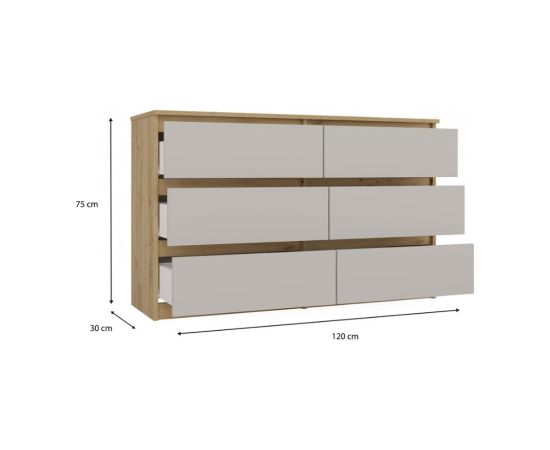 Top E Shop M6 MALWA CHEST OF DRAWERS 120CM 6 DRAWERS COLOUR ARTISAN OAK/CASHMERE Новинки Для дома и сада 