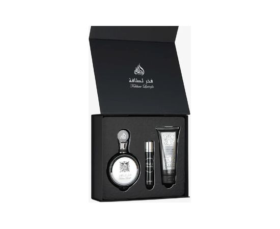 Lattafa Pride Fakhar Black Dárková sada EDP 100 ml, miniaturka EDP 12 ml a sprchový gel 100 ml 100ml Dāvanu komplekti
