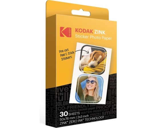 Kodak ZINK 2x3'' 50x76 mm 30 Sheets Pre-Cut Sticker Photo Paper Papīrs printeriem