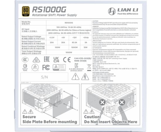 Power Supply LIAN LI ATX PC 100 - 240 V 1000 W G9P.RS1000G.W000.EU Блоки питания