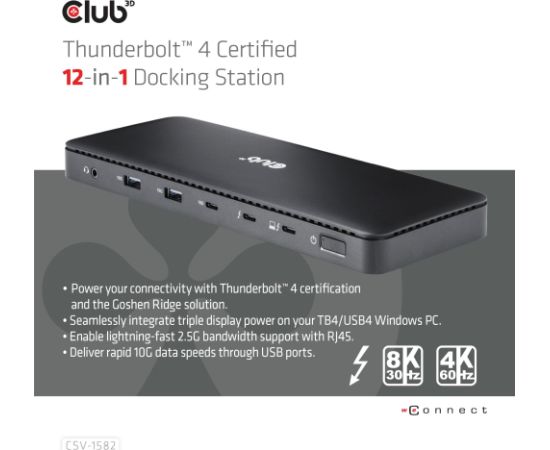 NB ACC DOCKING STATION 12IN1 THUNDERBOLT CSV-1582 CLUB3D Dokstacijas portatīvajiem datoriem