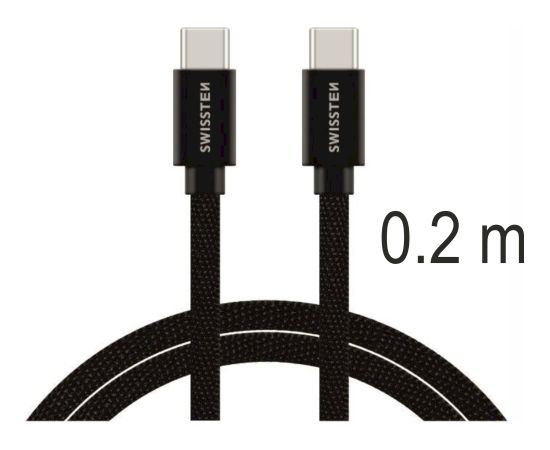 Swissten Textile Universāls Quick Charge 3.1 USB-C / USB-C Datu un Uzlādes Kabelis 0.2m melns Data USB kabeļi