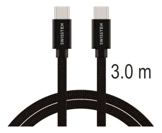 Swissten Textile Universāls Quick Charge 3.1 USB-C / USB-C Datu un Uzlādes Kabelis 3m melns Data USB kabeļi