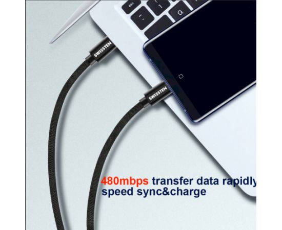 Swissten Textile Universāls Quick Charge 3.1 USB-C / USB-C Datu un Uzlādes Kabelis 3m melns Data USB kabeļi