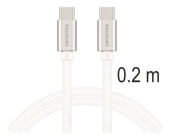 Swissten Textile Universāls Quick Charge 3.1 USB-C / USB-C Datu un Uzlādes Kabelis 0.2m sudraba Data USB kabeļi