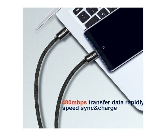Swissten Textile Universāls Quick Charge 3.1 USB-C / USB-C Datu un Uzlādes Kabelis 0.2m sudraba Data USB kabeļi