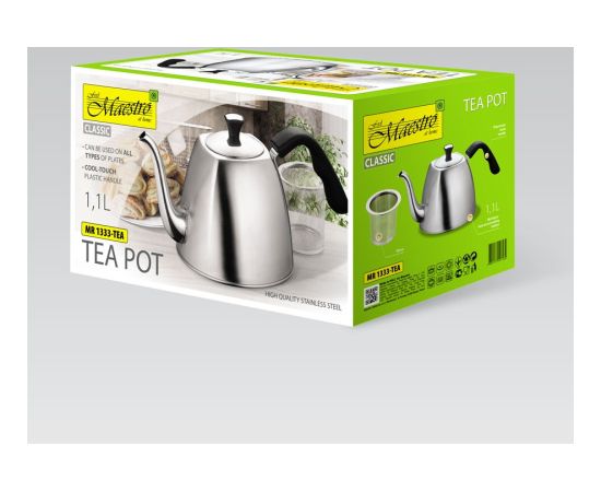 Maestro MR-1333-tea kettle 1.1 L Stainless steel Tējkannas (ar svilpi)