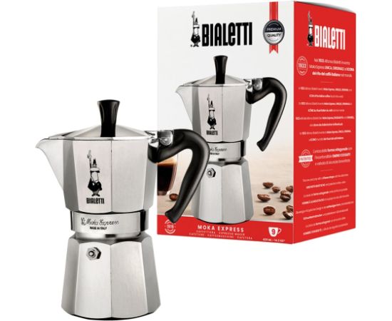 Bialetti Moka Express Moka pot 0.55 L Black, Silver Tējkannas (ar svilpi)