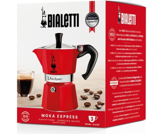 Bialetti Moka Express Moka pot Red Tējkannas (ar svilpi)