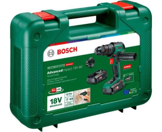 Bosch Powertools cordless impact drill AdvancedImpact 18V-80 QuickSnap (green/black, 2x Li-ion battery 2.5Ah, case, POWER FOR ALL ALLIANCE) Jaunumi -Dārzam