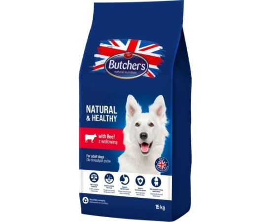 BUTCHER'S Natural & Healthy Dog with beef – dry dog food – 15kg Suņu barība