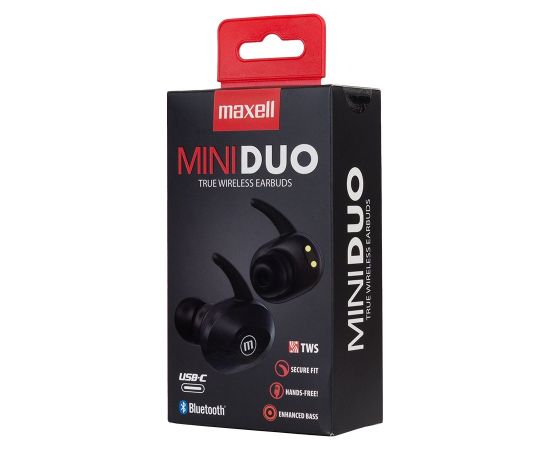 MAXELL MINI DUO Wireless in-ear headphones with charging case Black Austiņas