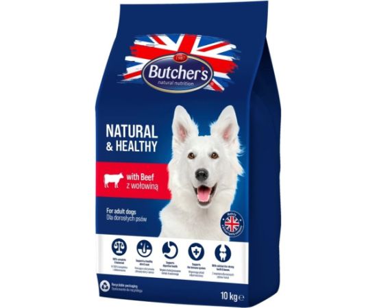 BUTCHER'S Natural & Healthy Dog with beef – dry dog food – 10kg Suņu barība