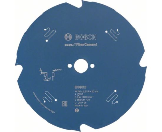 Griešanas disks šķiedru cementam Bosch Expert for Fiber Cement; 190x2,2x20,0 mm; Z4; 10° Zāģripas